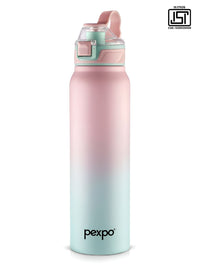 Pexpo Pink & Green Colourblocked Stainless Steel Double Wall Vacuum Water Bottle-940ml