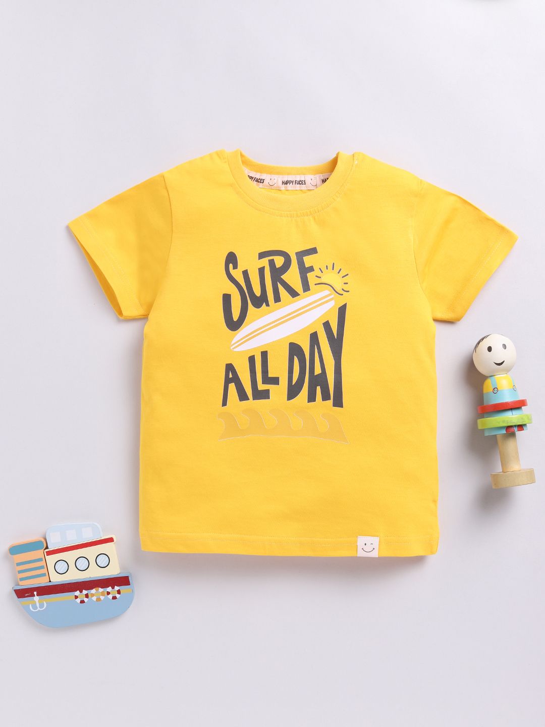 Happy Faces Kids Boys Typography Printed Pure Cotton T-Shirt