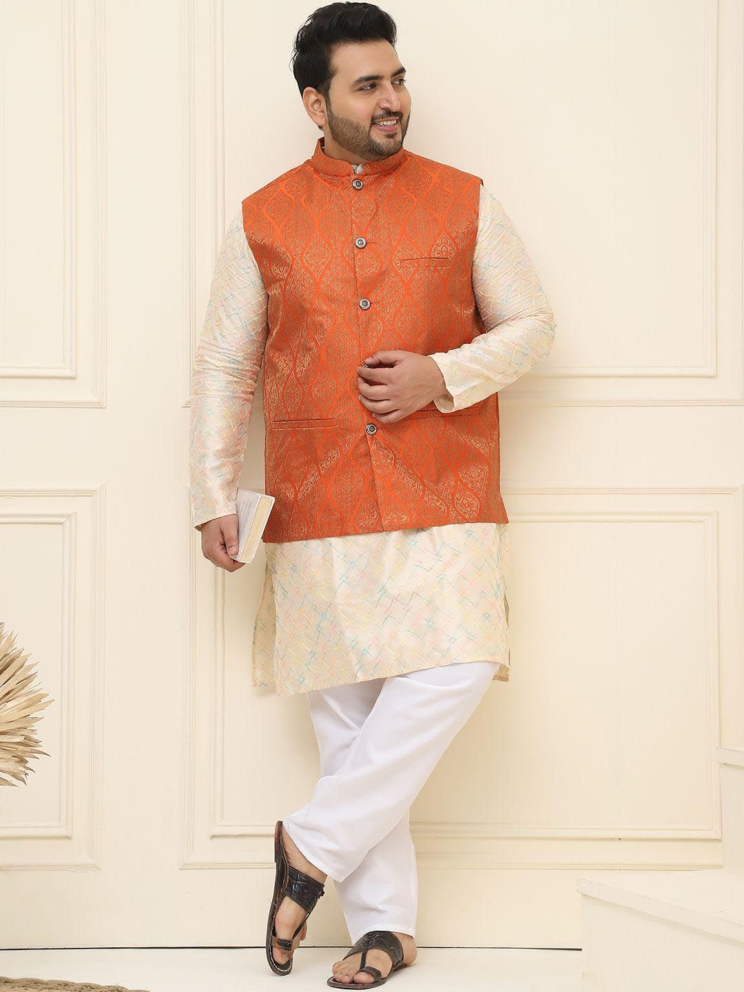 SOJANYA PLUS Men Printed Nehru Plus Size Jacket