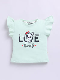 Happy Faces Kids Girls Snoopy Printed Flutter Sleeve Pure Cotton Top