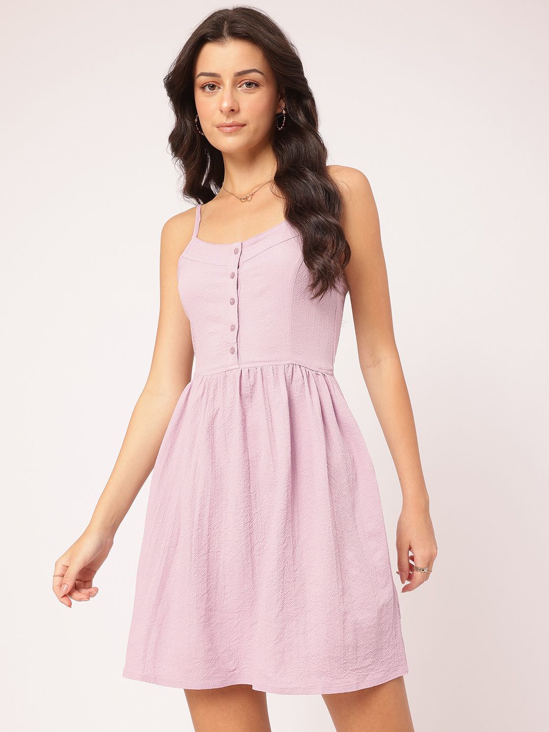 DressBerry Tender Touch Strappy Smocked Textured A-line Dress