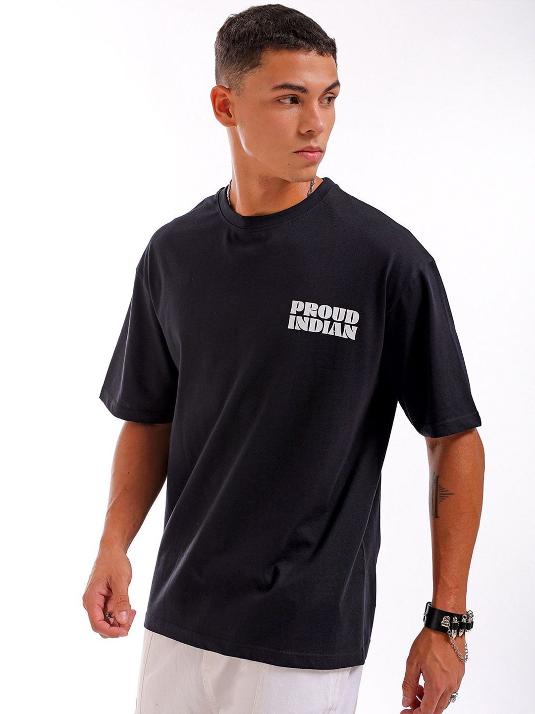 The Indian Garage Co Men Back Printed Boxy Oversized Round Neck T-shirt