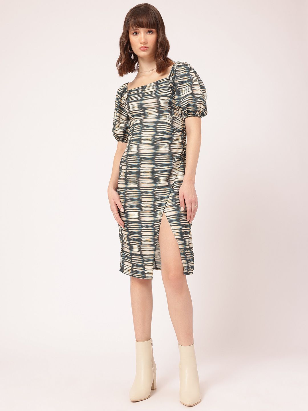 DressBerry Glamorous Getaway Printed Slit-Detail Sheath Dress