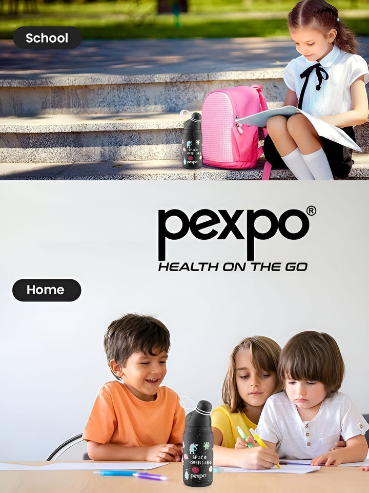 Pexpo Black Printed Single Stainless Steel Double Wall Vacuum Water Bottle 420ml