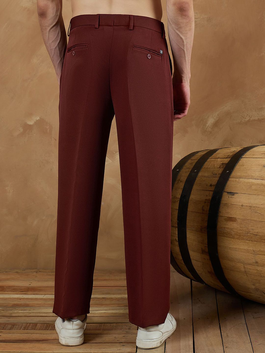 DENNISON Men Relaxed Baggy Mid-Rise Easy Wash Pleated Korean Pants Trousers