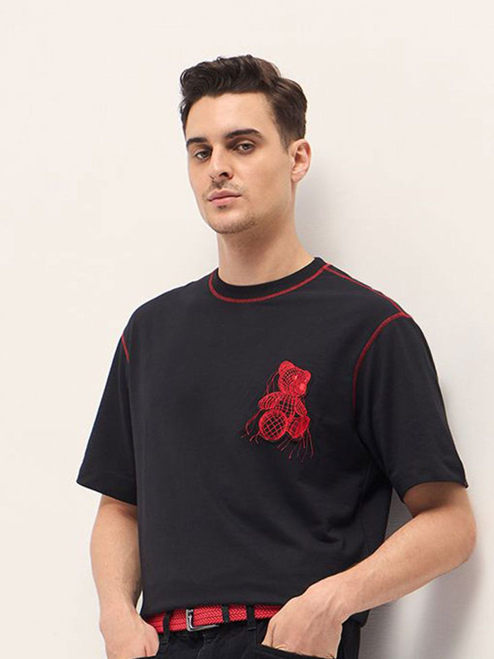 THE BEAR HOUSE Men Typography Printed Round Neck Cotton Oversized T-shirt