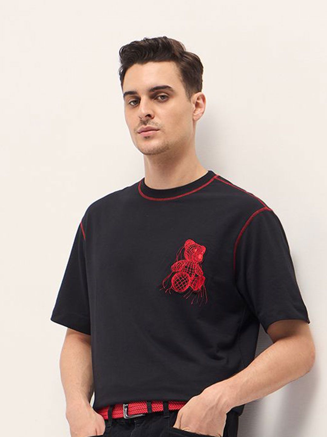 THE BEAR HOUSE Men Typography Printed Round Neck Cotton Oversized T-shirt