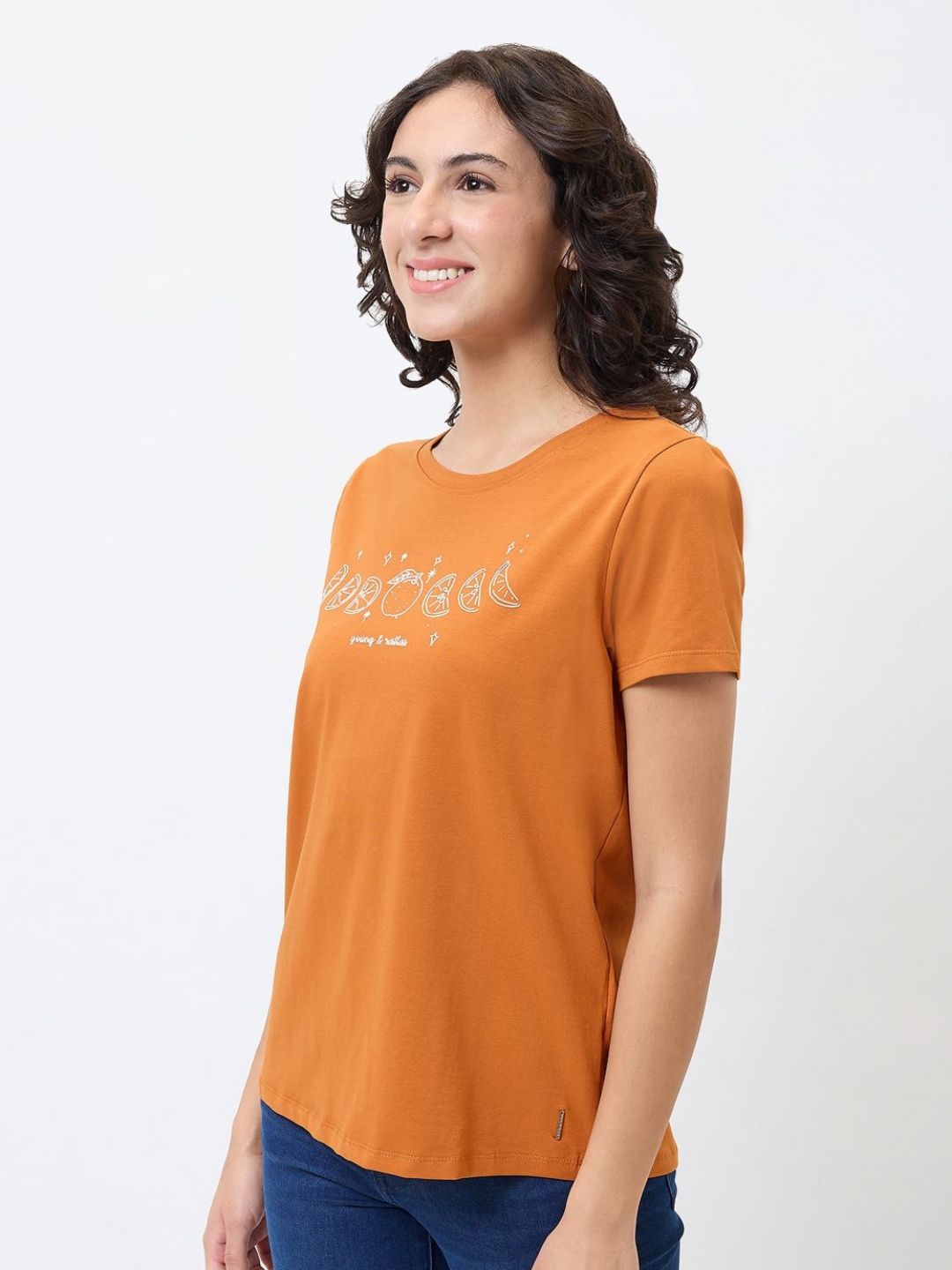 SPYKAR Women Graphic Printed Round Neck Cotton T-shirt