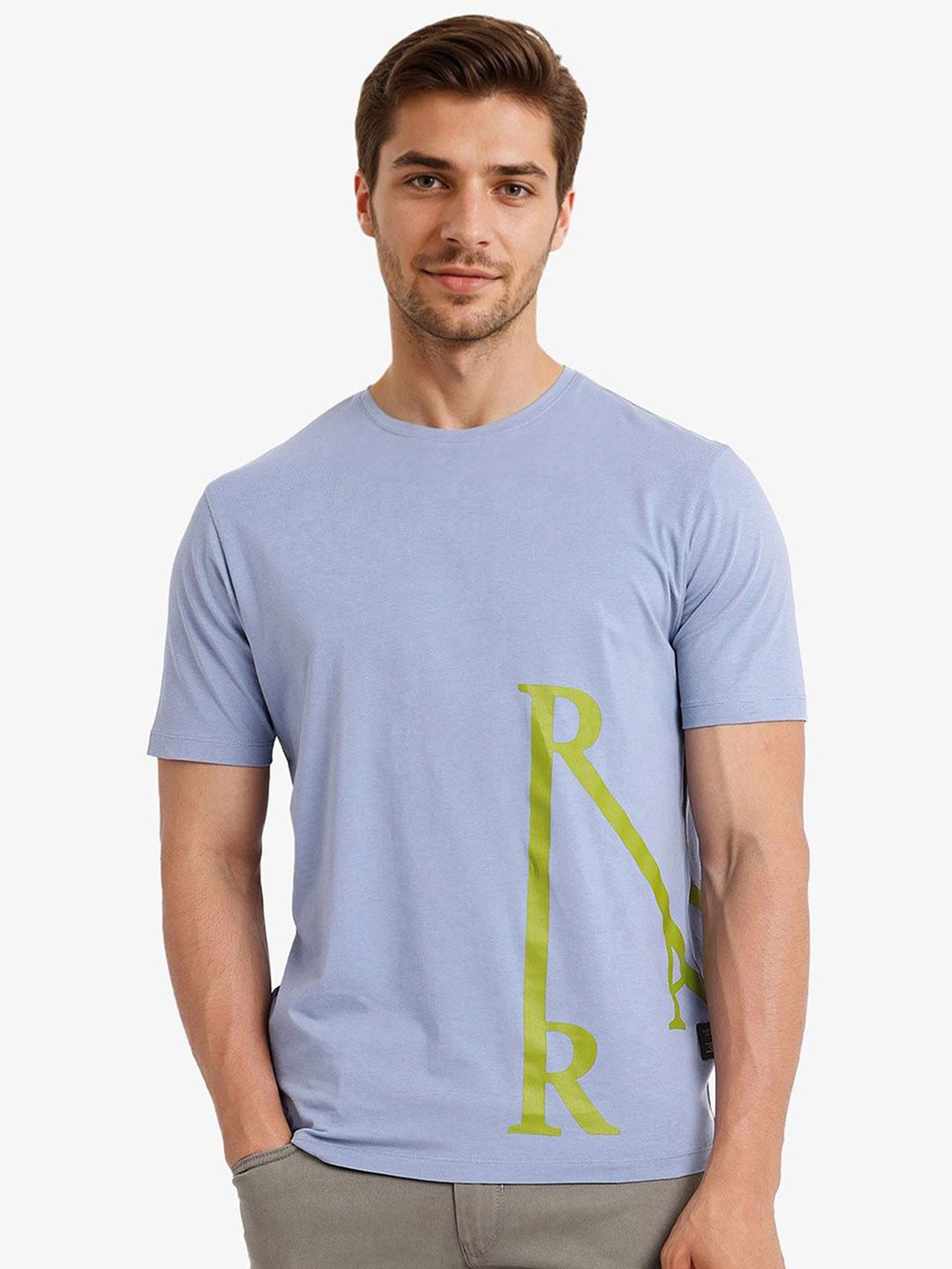 RARE RABBIT Men Typography Printed V-Neck T-shirt