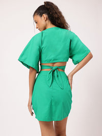 DressBerry Contemporary Flair Flared Sleeve Cut-Out Back Tie-Up Wrap Mini Dress
