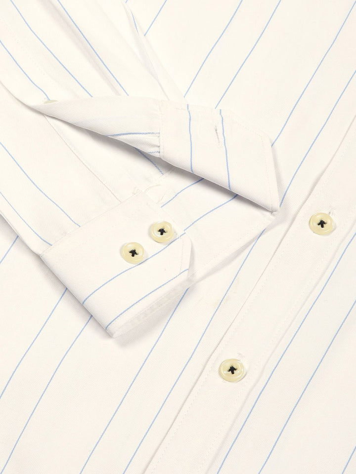 Thomas Scott Men Smart Spread Collar Vertical Striped Cotton Formal Shirt