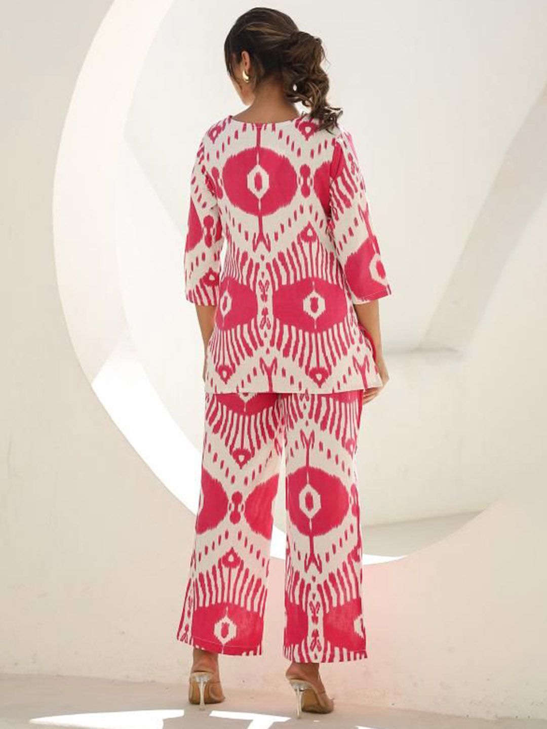 Mamicha Women Printed V-Neck Cotton Tunic and Trousers Co-Ords