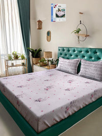 KLOTTHE Purple Floral Printed Cotton 400 TC King Bedsheet Sets 2.5 m x 2.25 m