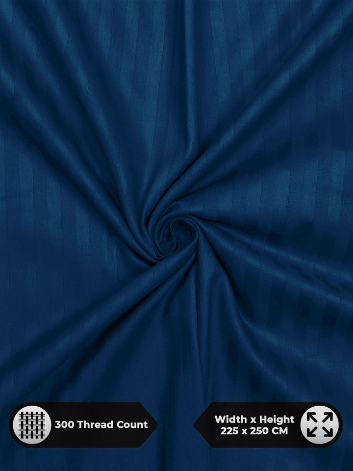 Story@home Navy Blue Striped 300 TC Queen Bedsheet Set 2.25 m X 2.50 m