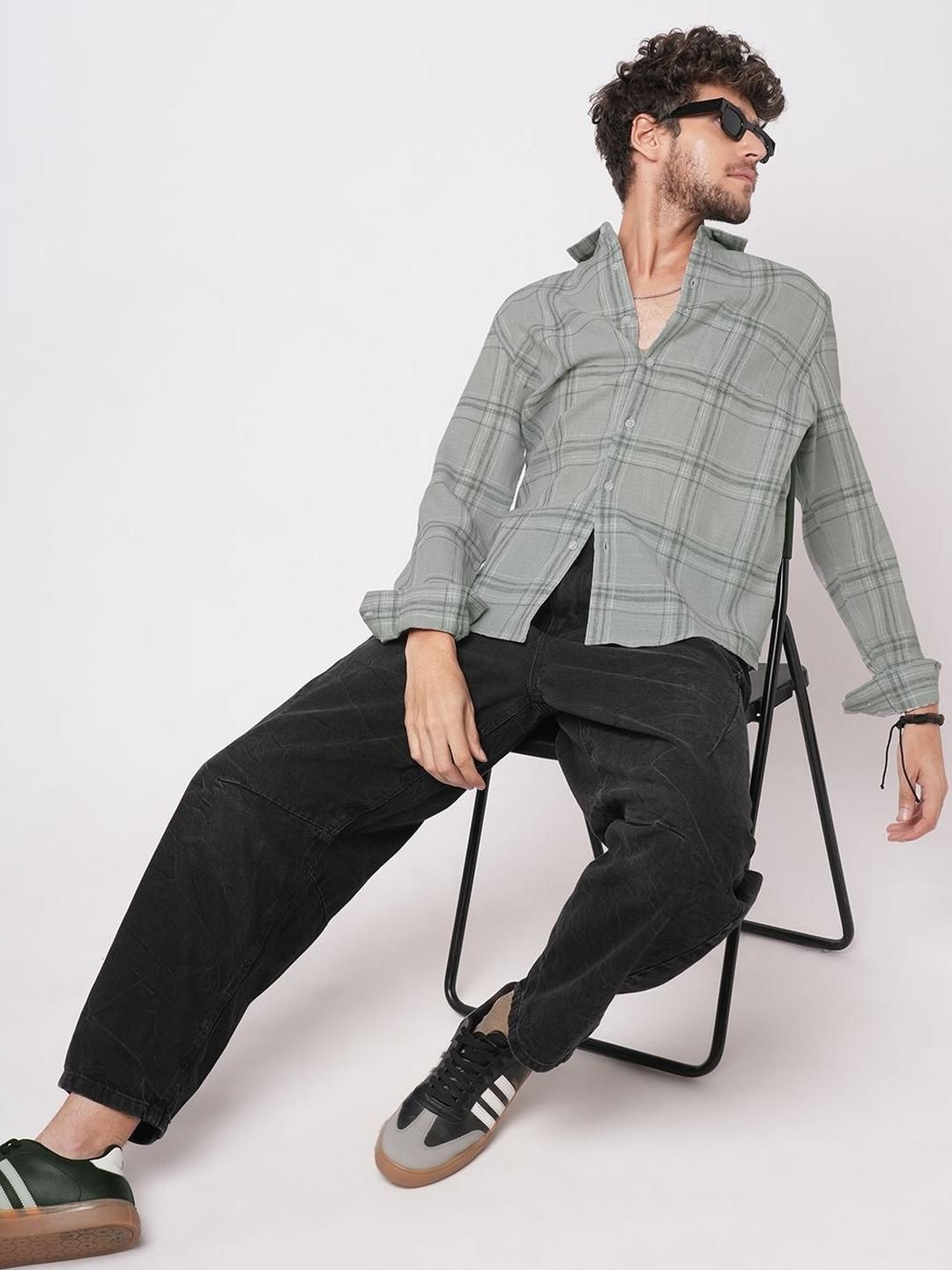 VASTRADO Classic Gauze Grid Tartan Checked Slim Fit Cotton Casual Shirt