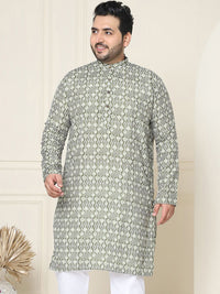 SOJANYA Plus Ethnic Motifs Printed Mandarin Collar Long Sleeves Pure Cotton Straight Kurta