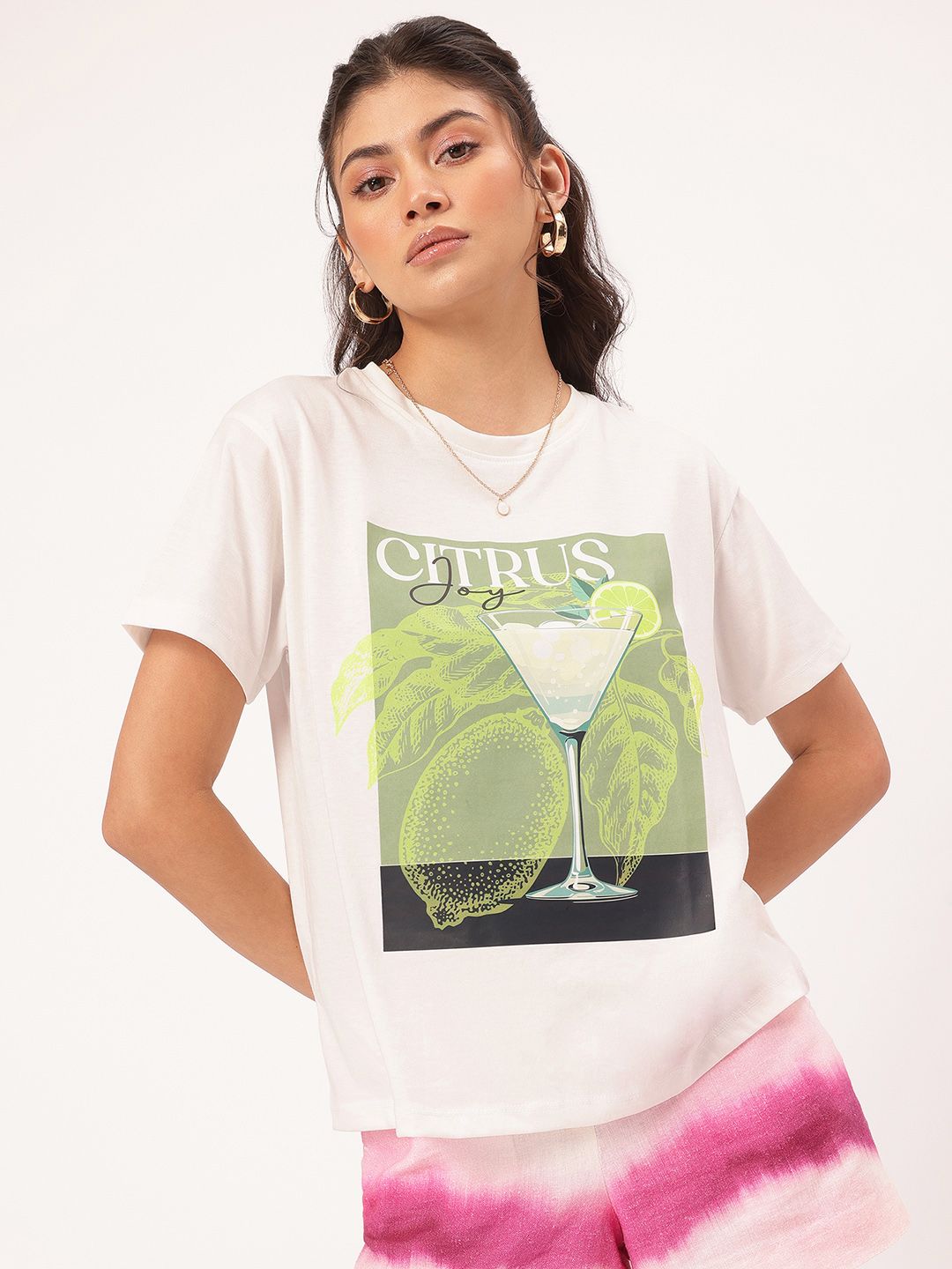 DressBerry Citrus Punk Style Printed Relaxed Fit T-shirt