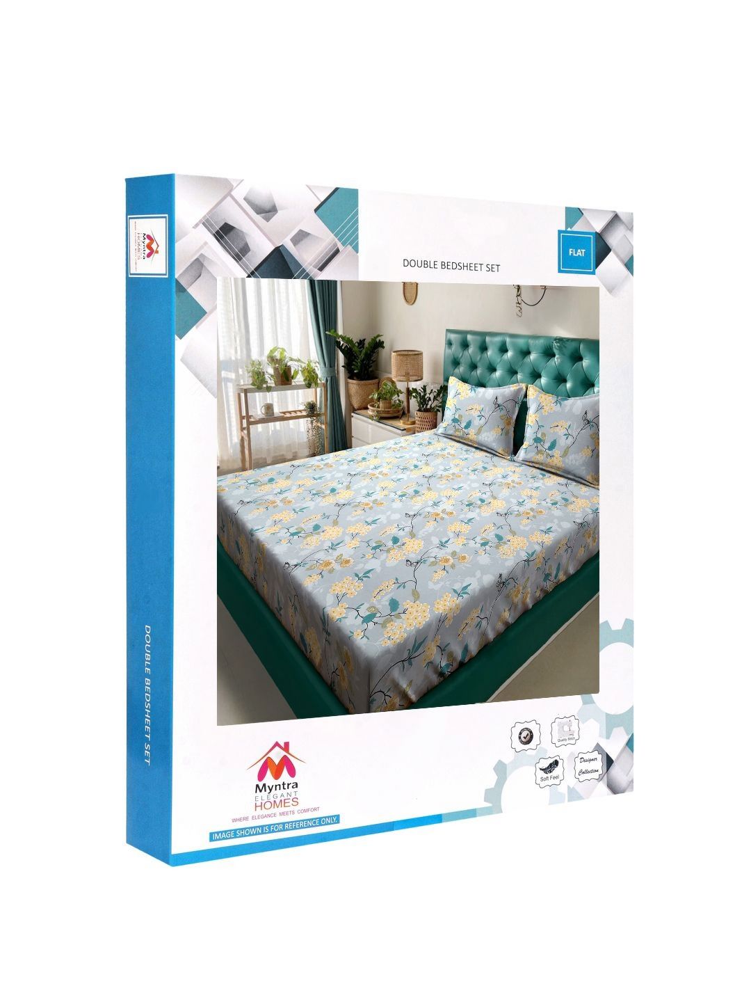 Myntra Elegant Homes Blue & Yellow Floral Printed 300 TC King Bedsheet Set 2.50 m x 2.25 m