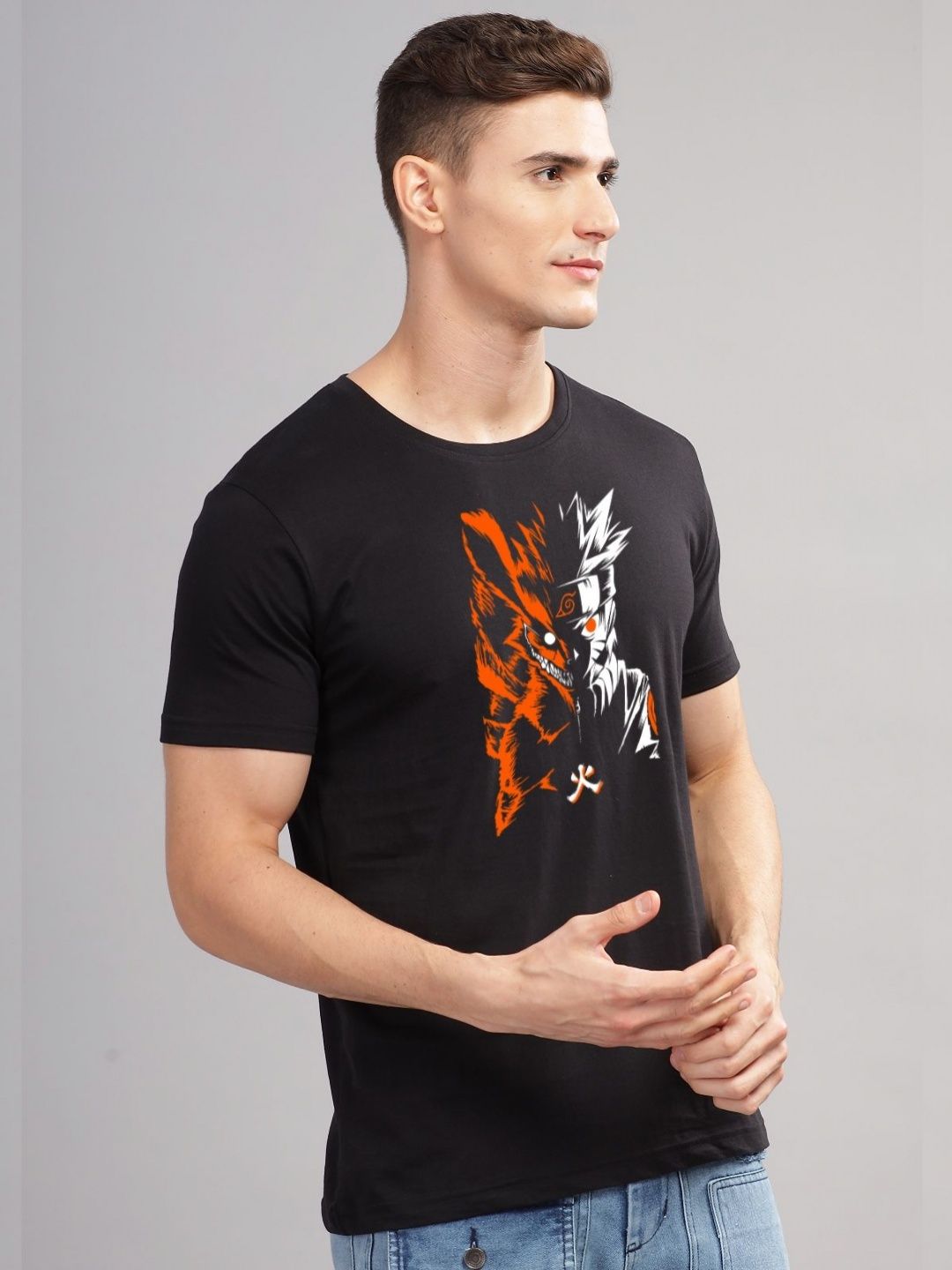 ADRO Men Printed Raw Edge T-shirt