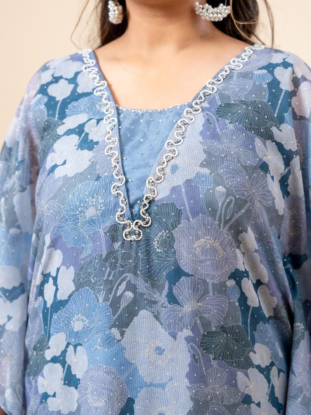 Mamicha Printed V-Neck Kaftan & Trousers Co-Ords Set