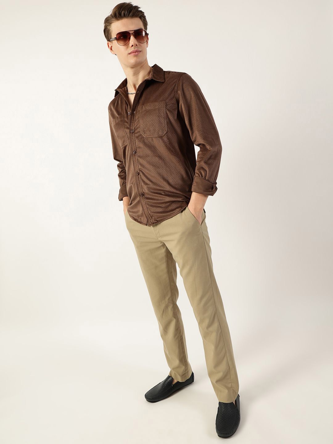 Thomas Scott Men Classic Spread Collar Textured Solid Slim Fit Casual Shirt