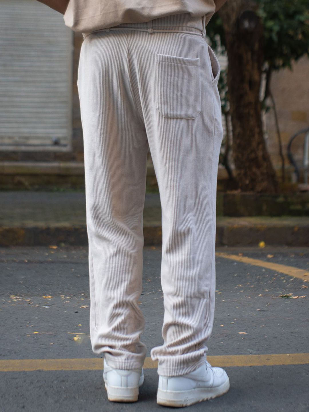 Powerlook Men Light Beige Corduroy Regular Fit Track Pant