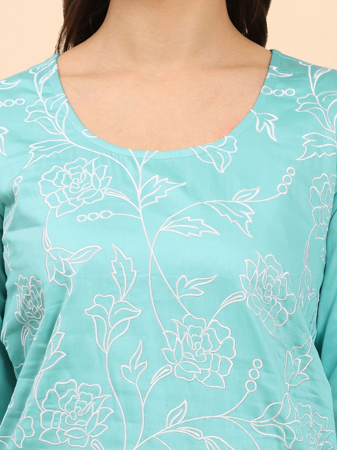 Mamicha Women Embroidered Regular Thread Work Pure Cotton Kurta with Palazzos & With Dupatta