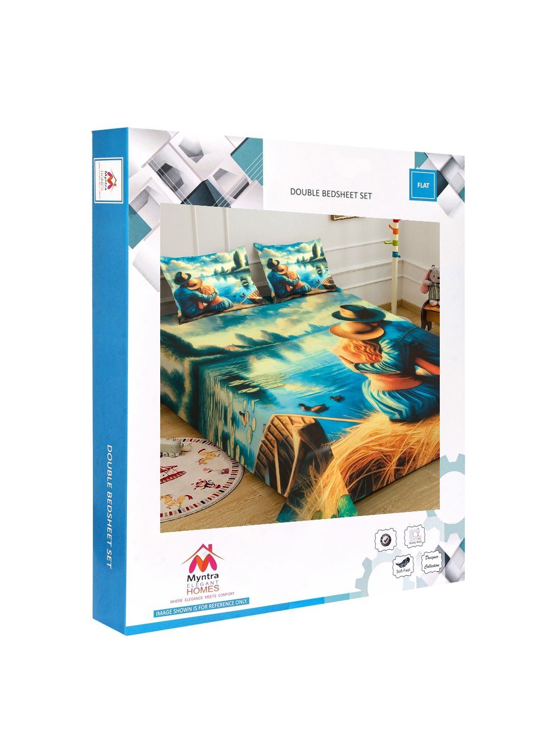 Myntra Elegant Homes Blue 400 TC King Bedsheet with 2 Pillow Covers