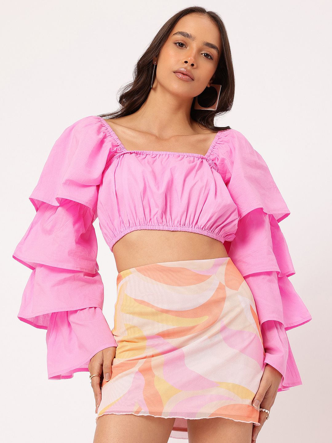DressBerry Sugar Rush Layered Bell Sleeves Crop Top