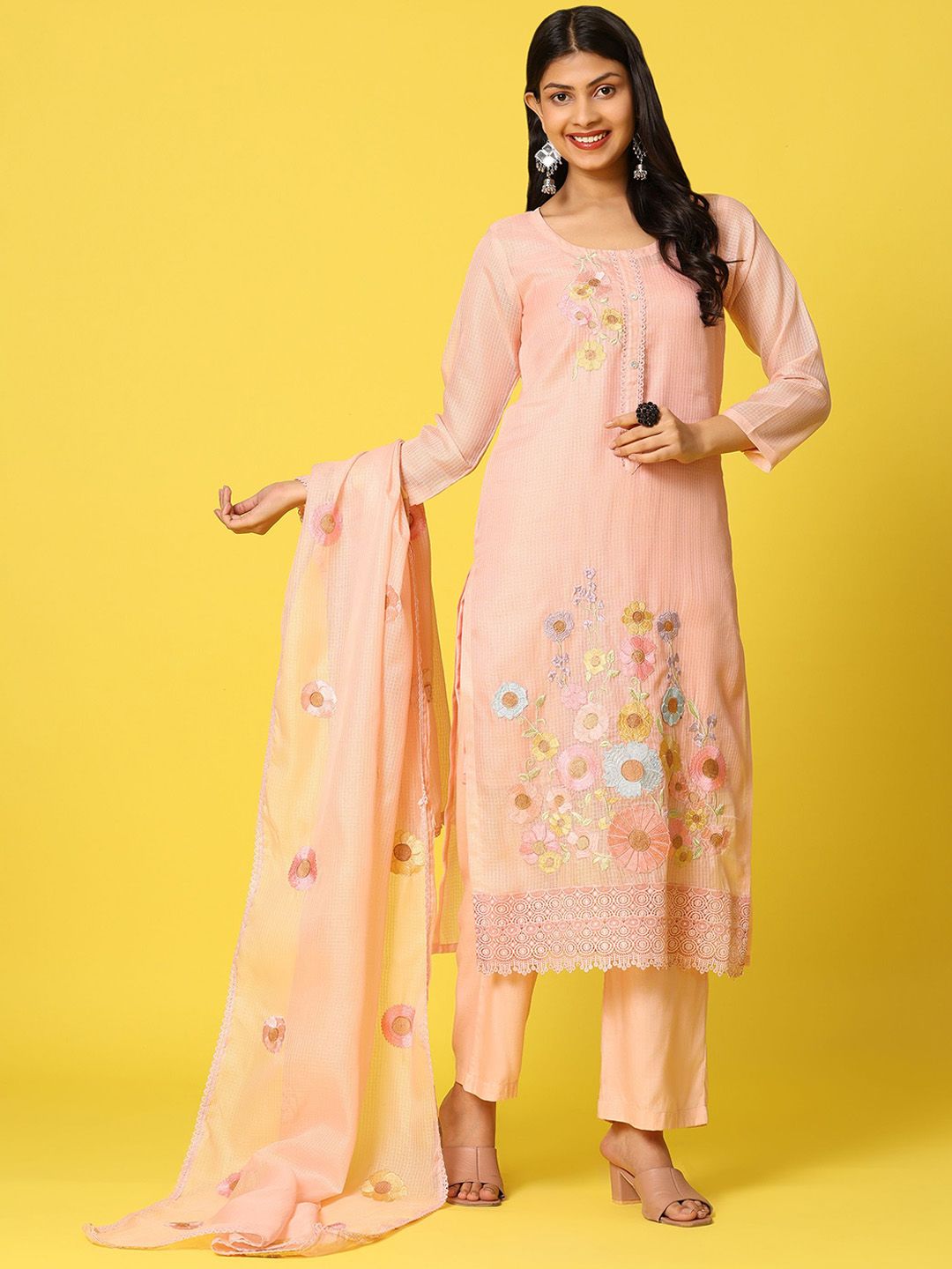 Mamicha Women Floral Regular Pure Cotton Kurta with Palazzos & With Dupatta