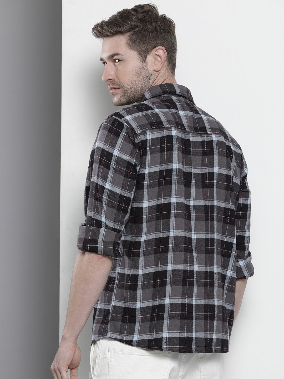 The Indian Garage Co Men Regular Fit Checked Double Flap Pocket Flannel Shirt