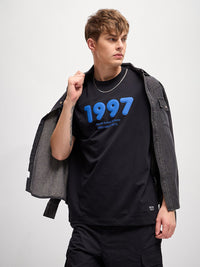 THE BEAR HOUSE Men Typography Printed Round Neck Pure Cotton Oversized T-Shirt