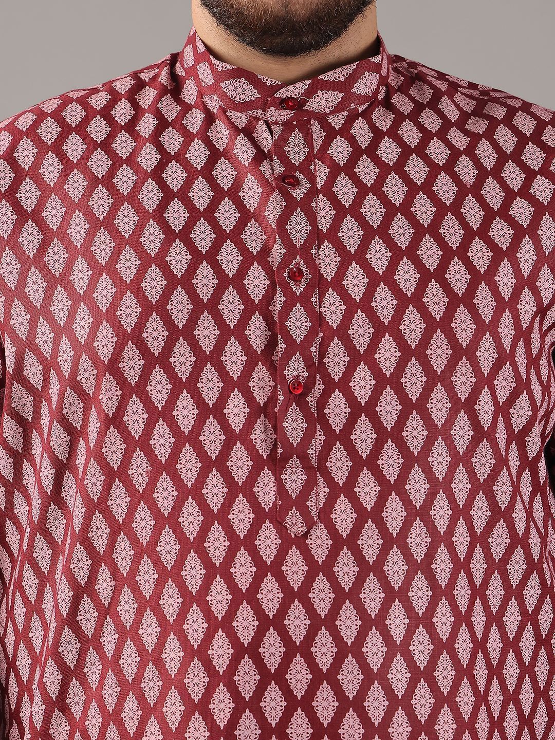 SOJANYA PLUS Plus Size Lelaki Motif Etnik Bercetak Kolar Jalur Kurta Lurus Dengan Piyama