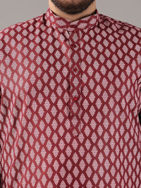 SOJANYA PLUS Plus Size Lelaki Motif Etnik Bercetak Kolar Jalur Kurta Lurus Dengan Piyama