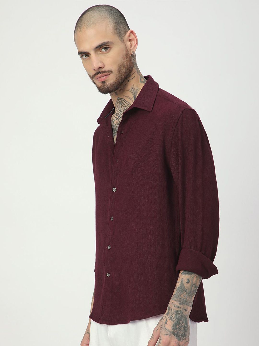 VASTRADO Men Classic Fit Spread Collar Solid Cotton Casual Shirt