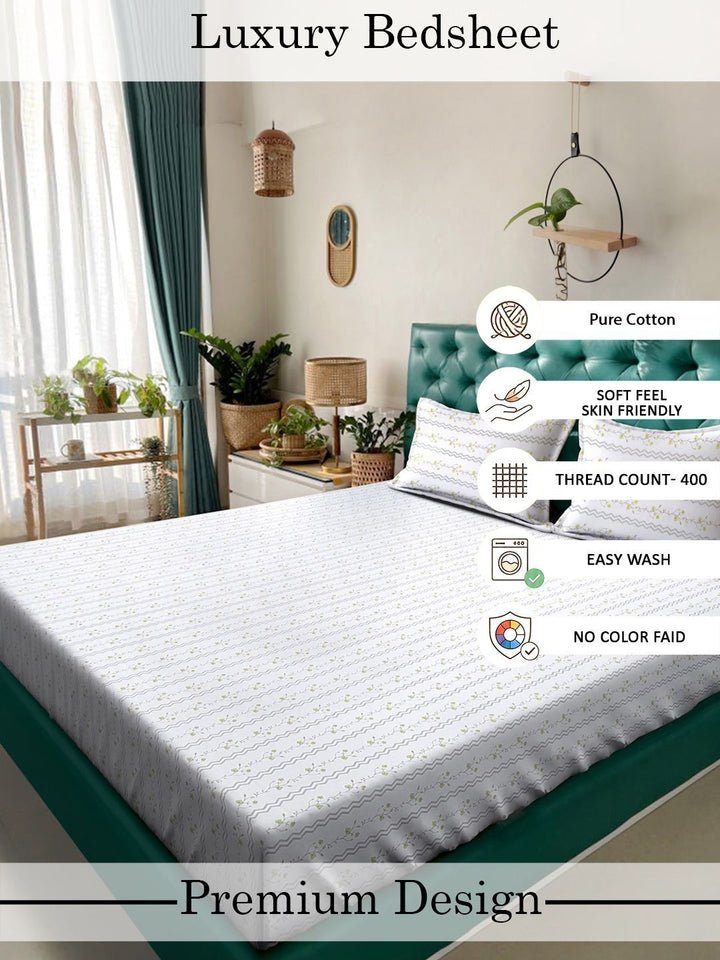Myntra Elegant Homes White Floral 400 TC Bedsheet with 2 Pillow Covers