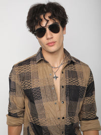 VASTRADO Men Classic Spread Collar Geometric Printed Cotton Slim Fit Casual Shirt