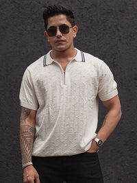 Powerlook Men Self Design Polo Collar Pure Cotton T-Shirt