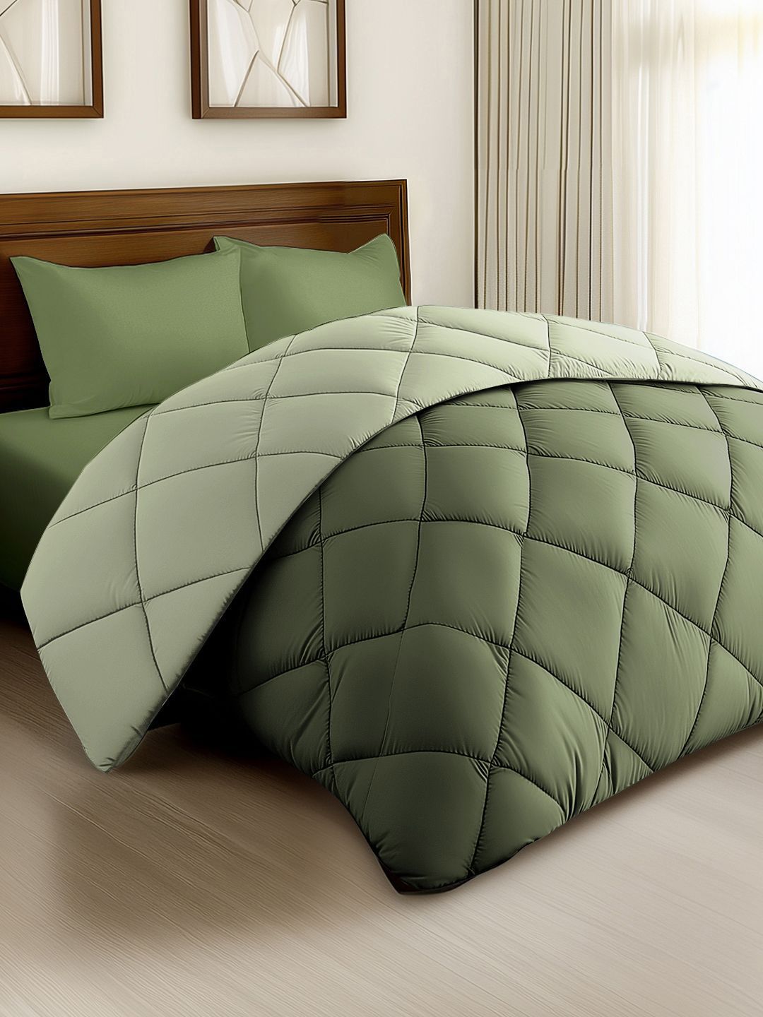 Story@home Olive Green Solid Reversible 240 GSM Heavy Winter Double Bed Comforter