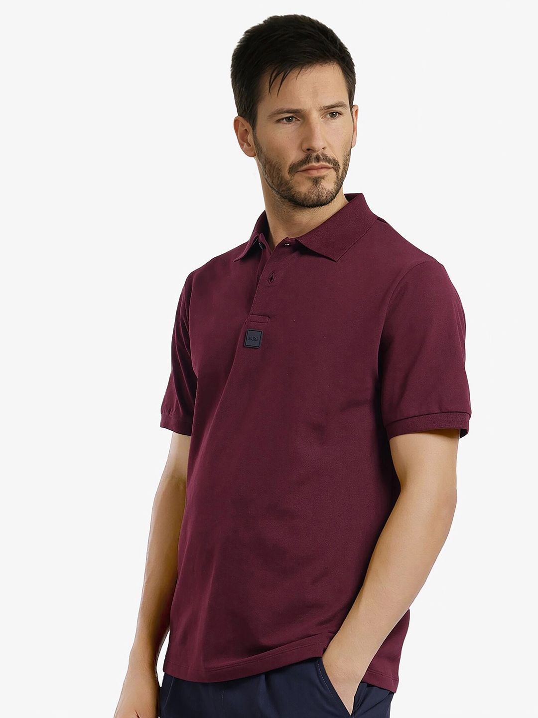 RARE RABBIT Men Solid Polo Collar Cotton T-shirt