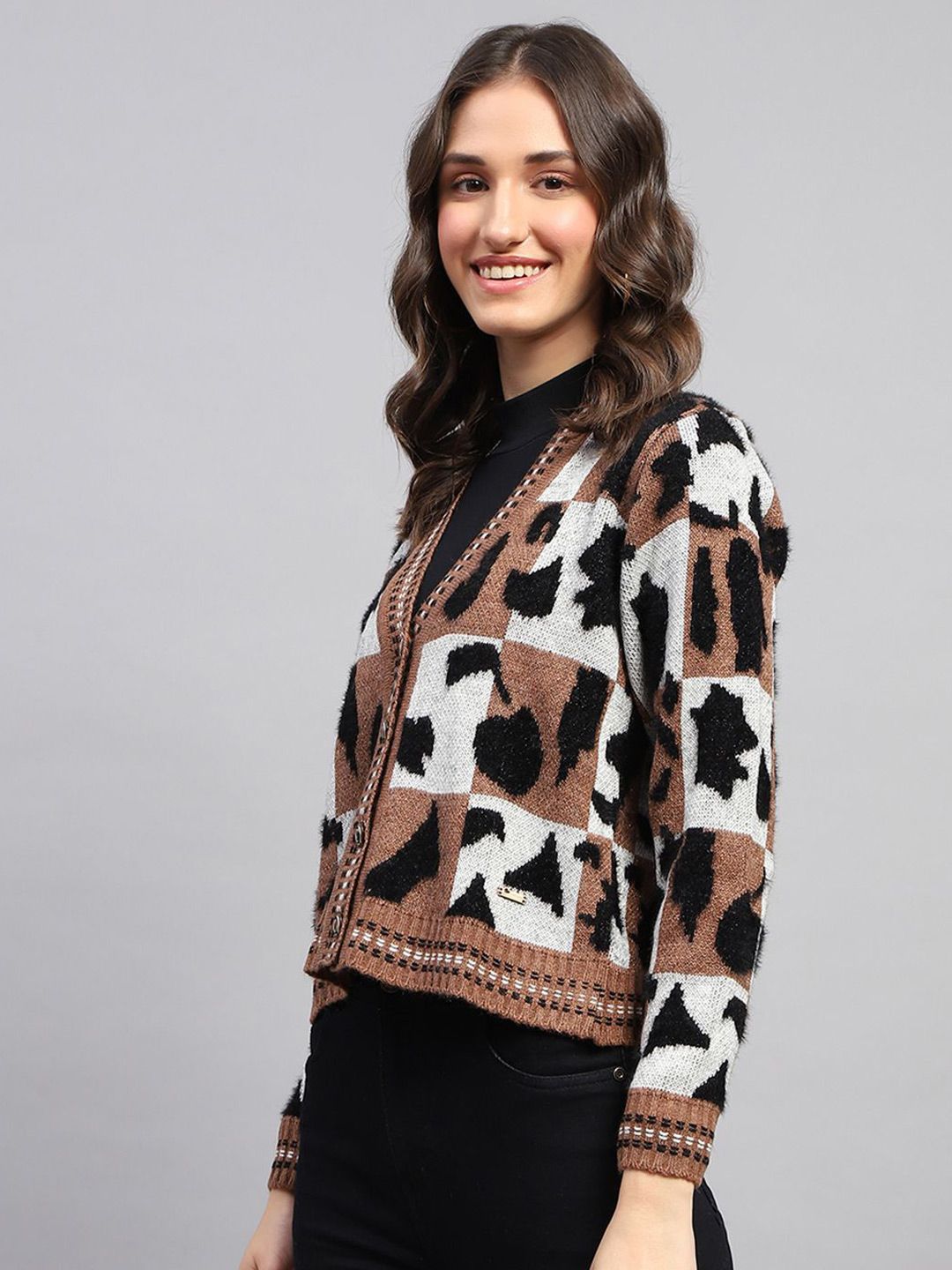 Monte Carlo Women Printed Woollen Cardigan