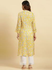 W Floral Printed Mandarin Collar Sequinned Straight Kurta