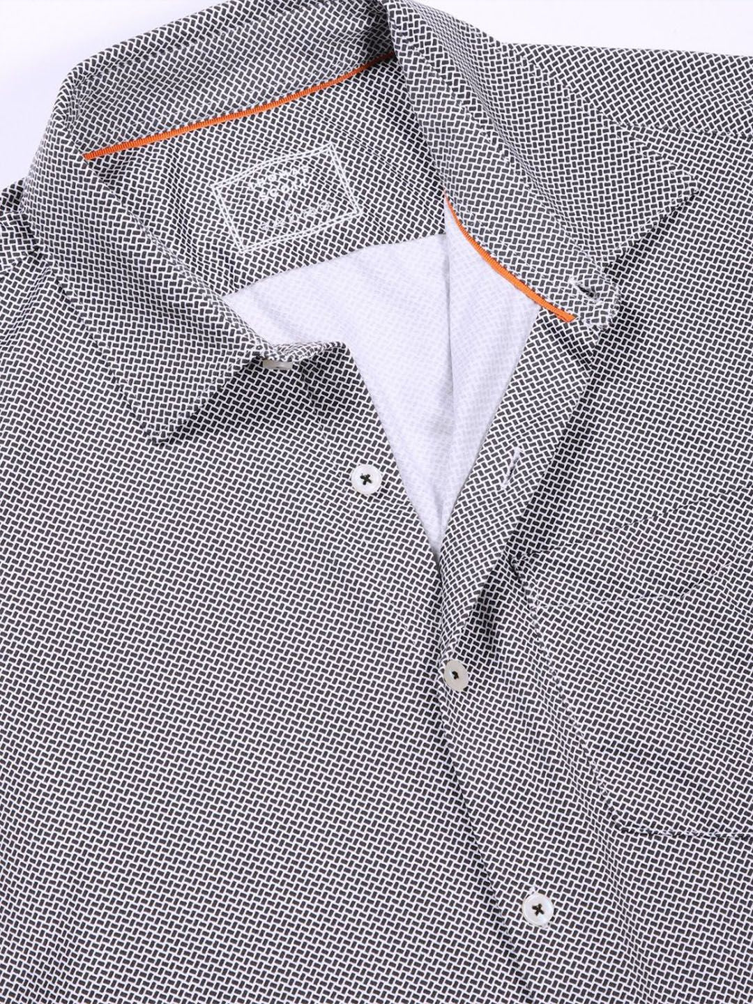 Thomas Scott Men Classic Slim Fit Spread Collar Geometric Printed Cotton Knitted Shirt