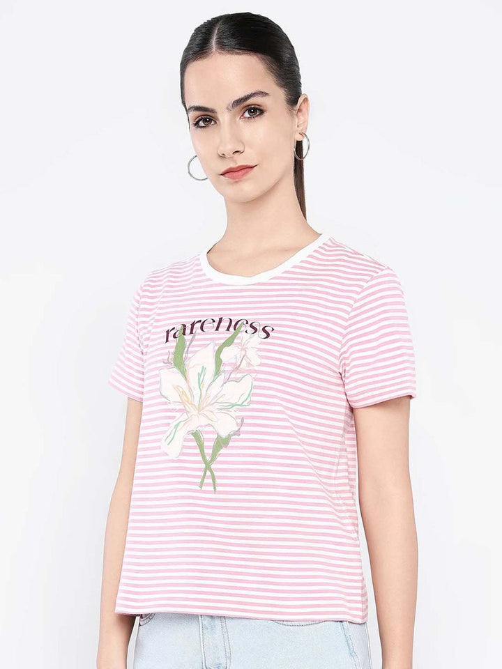 Rareism Wanita Grafik T-Shirt Leher Pusingan Dicetak
