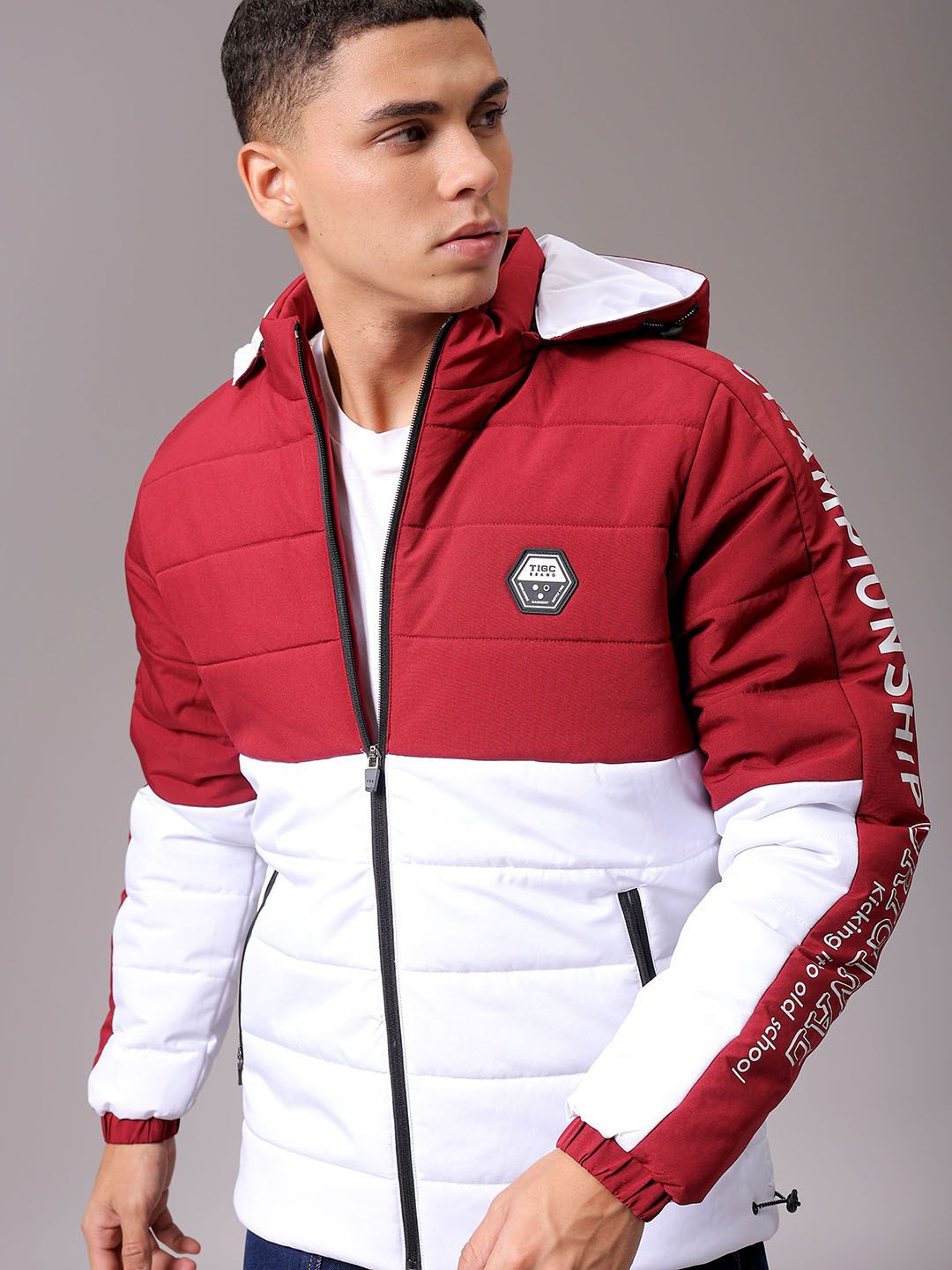 The Indian Garage Co Men Hooded Colourblocked Casual Puffer Jacket