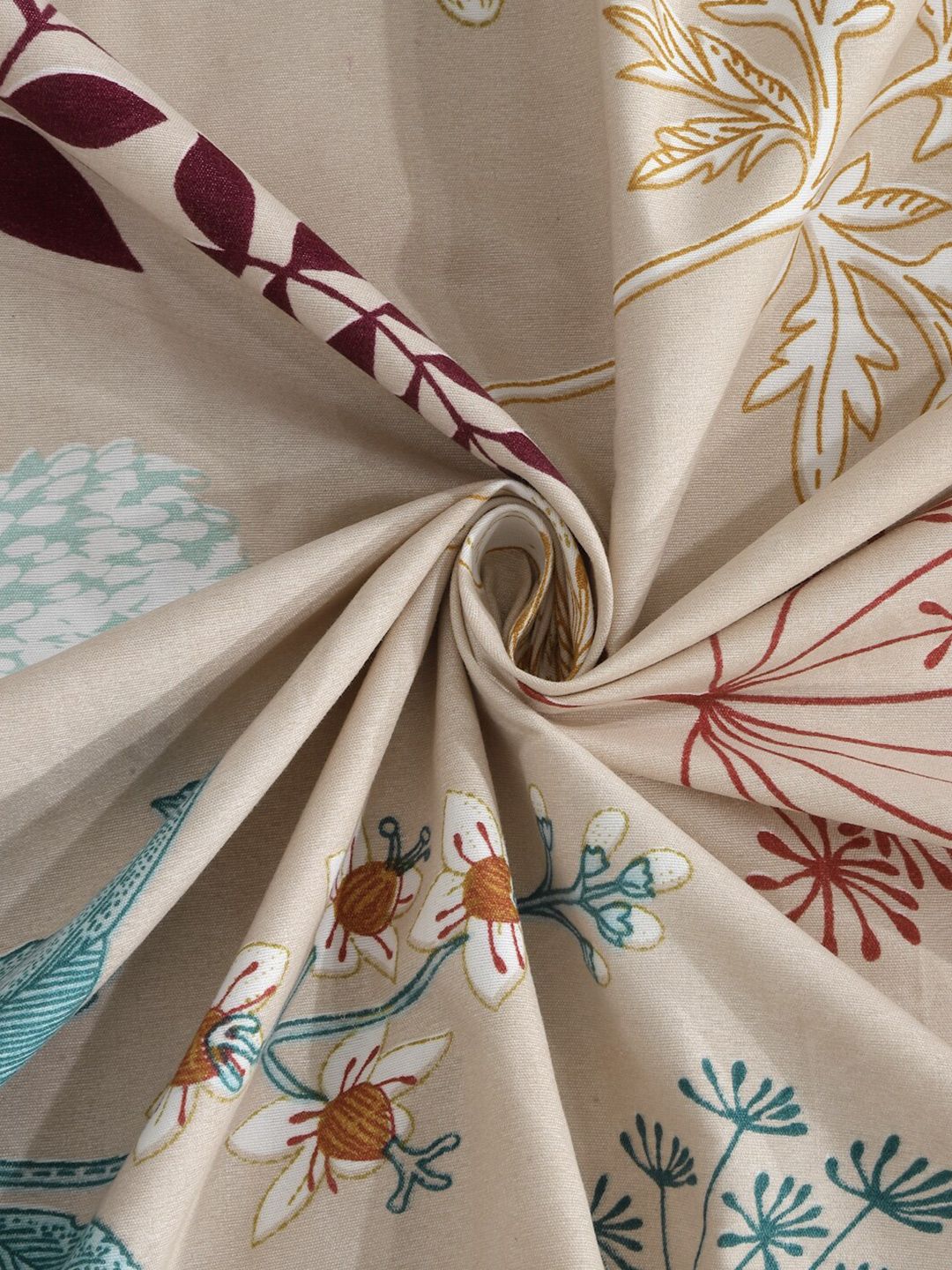 KLOTTHE Beige & Brown Floral Printed 300 TC King Bedsheet & 2 Pillow Covers