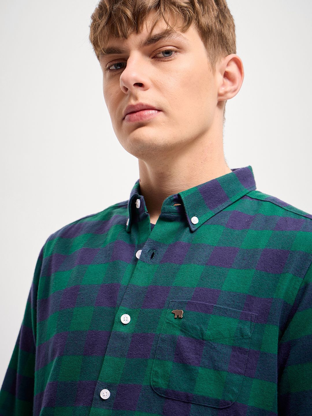 THE BEAR HOUSE Men Button-Down Collar Checked Cotton Slim Fit Casual Shirt