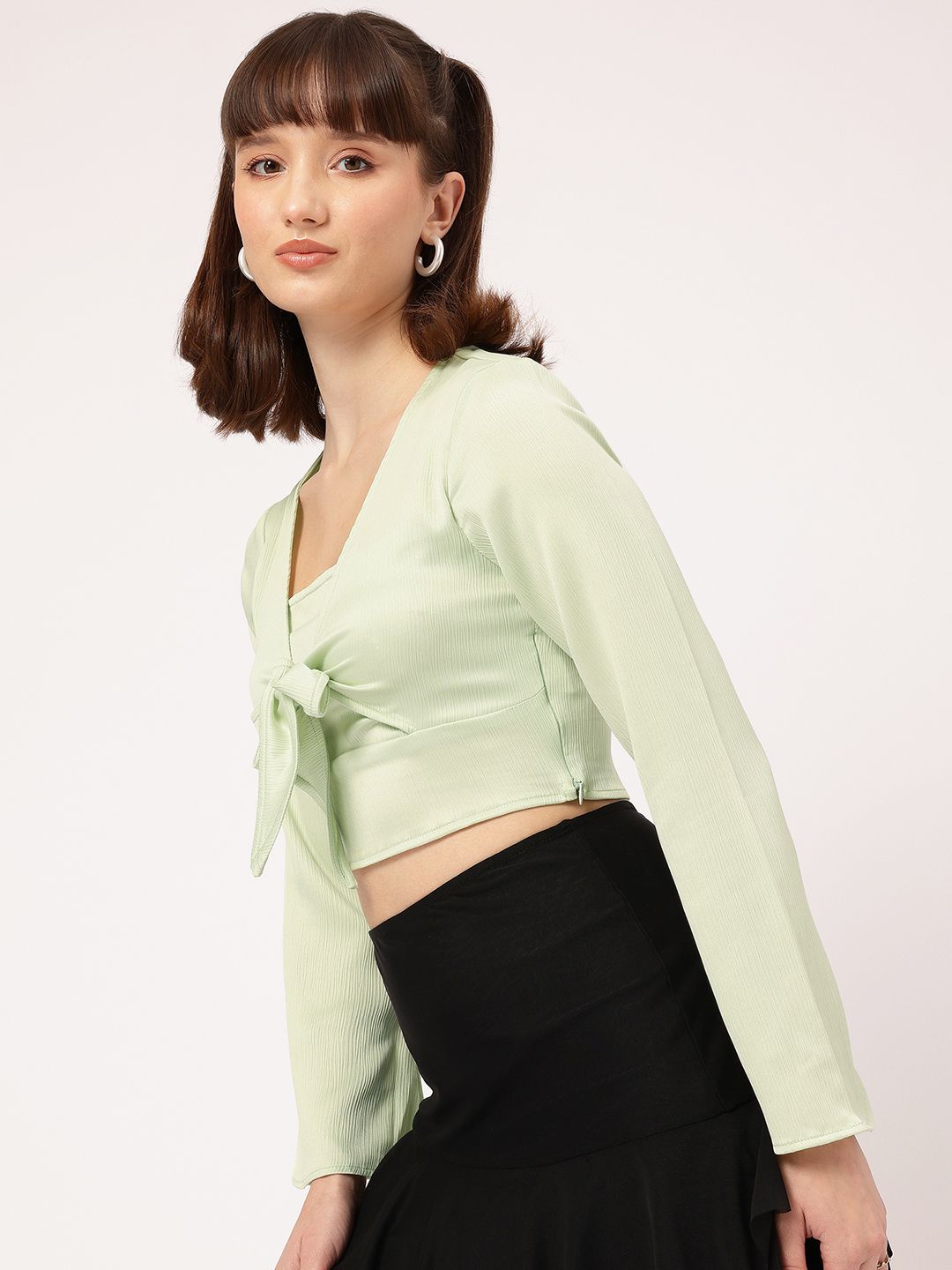 DressBerry Flared Sleeve Tie Detail Crop Top