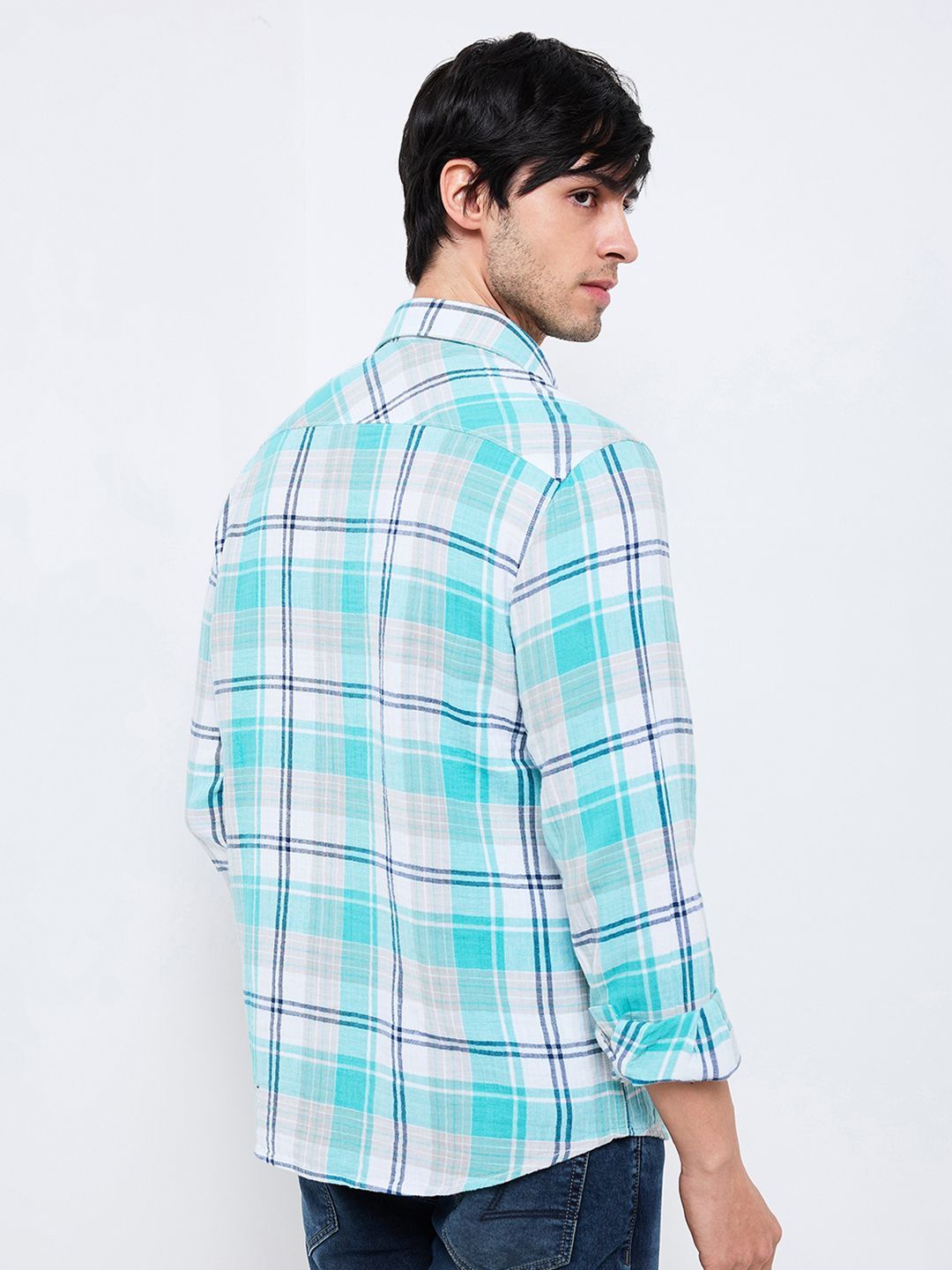 SPYKAR Men Spread Collar Tartan Checked Cotton Casual Shirt