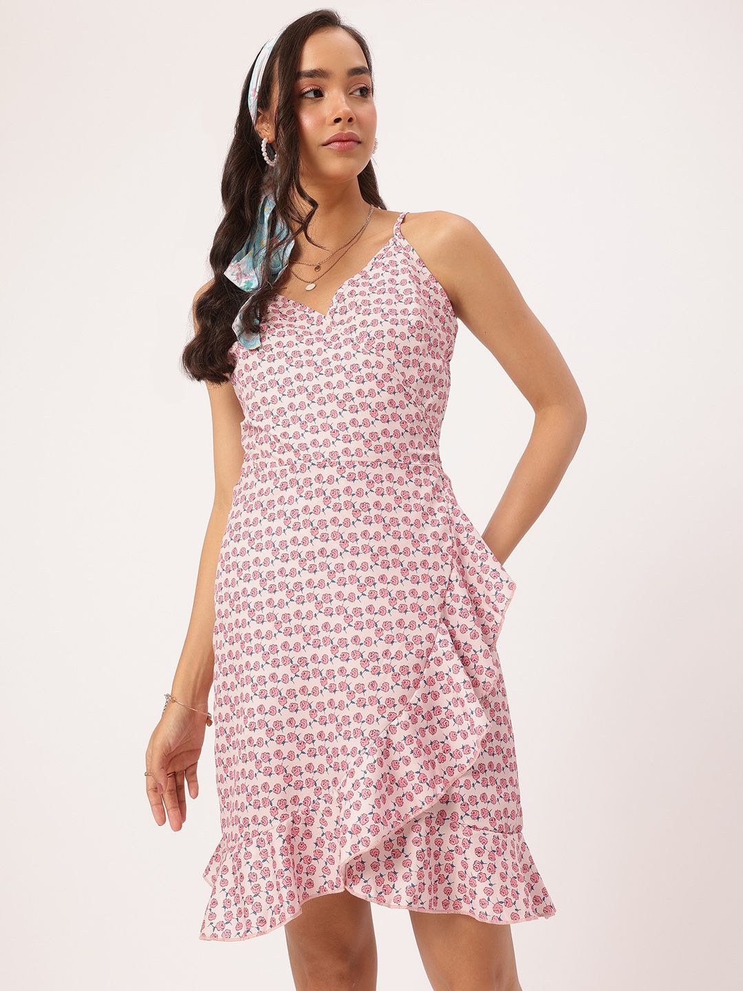 DressBerry Frill Fever Printed Shoulder Straps Wrap Dress